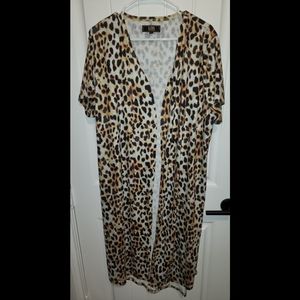 L&B Lucky and Blessed Leopard cheetah short sleeve duster kimono top XL